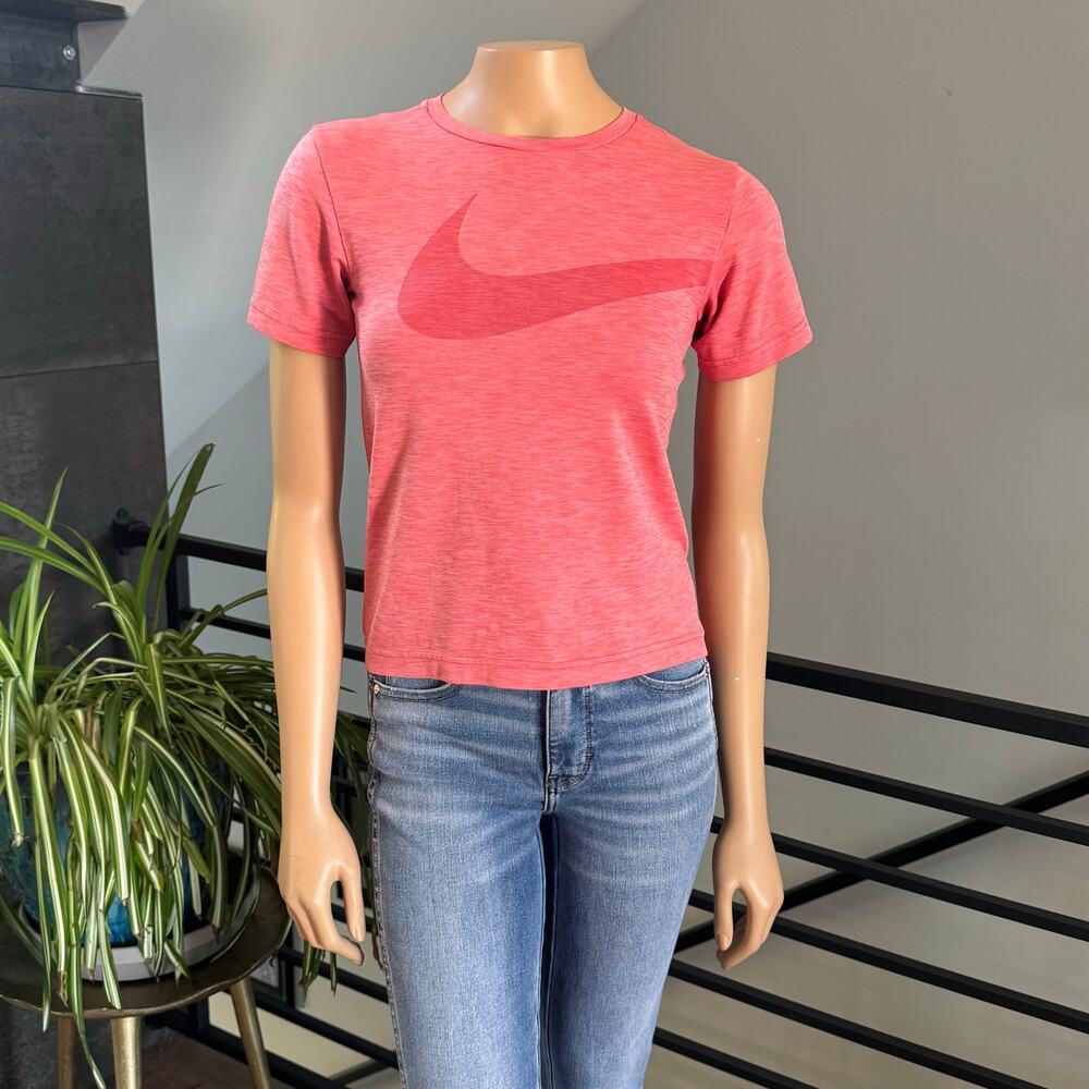 Nike Women Medium Dri Fit Tee Heathered Coral Pink Training Running Top Shirt